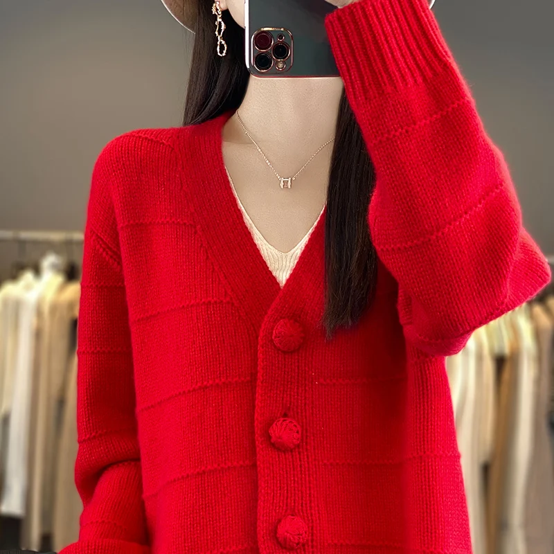 2024 Autumn/Winter Fashion New Women's Clothing Style 100% Pure Wool Knitted Cardigan Beautiful Dressing Top