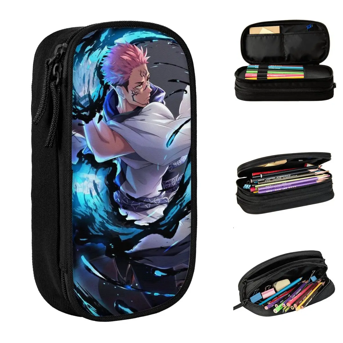 Ryoumen Sukuna 鉛筆ケースクラシック呪術廻戦アニメペンバッグ学生大容量学生スクールギフト鉛筆ケース