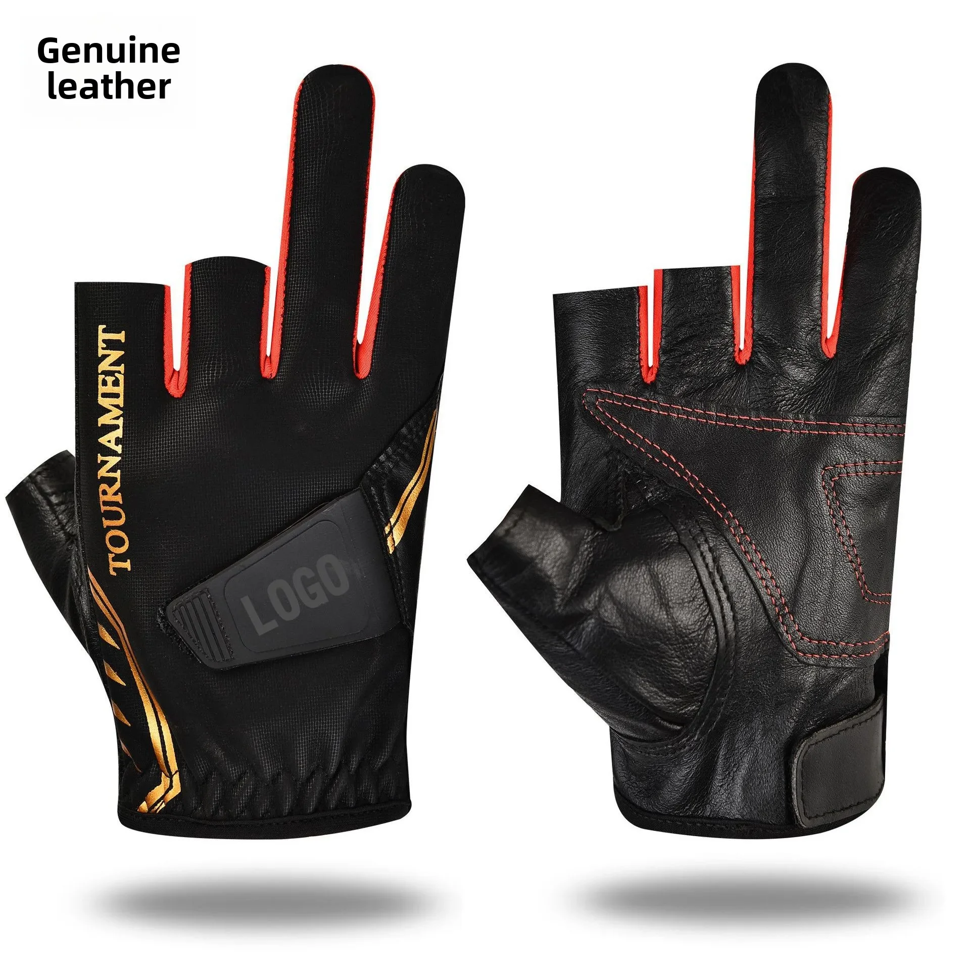 ブランドプロフェッショナル釣り手袋男性用本革ハーフフィンガー 3 本指カット手袋釣り防水手袋