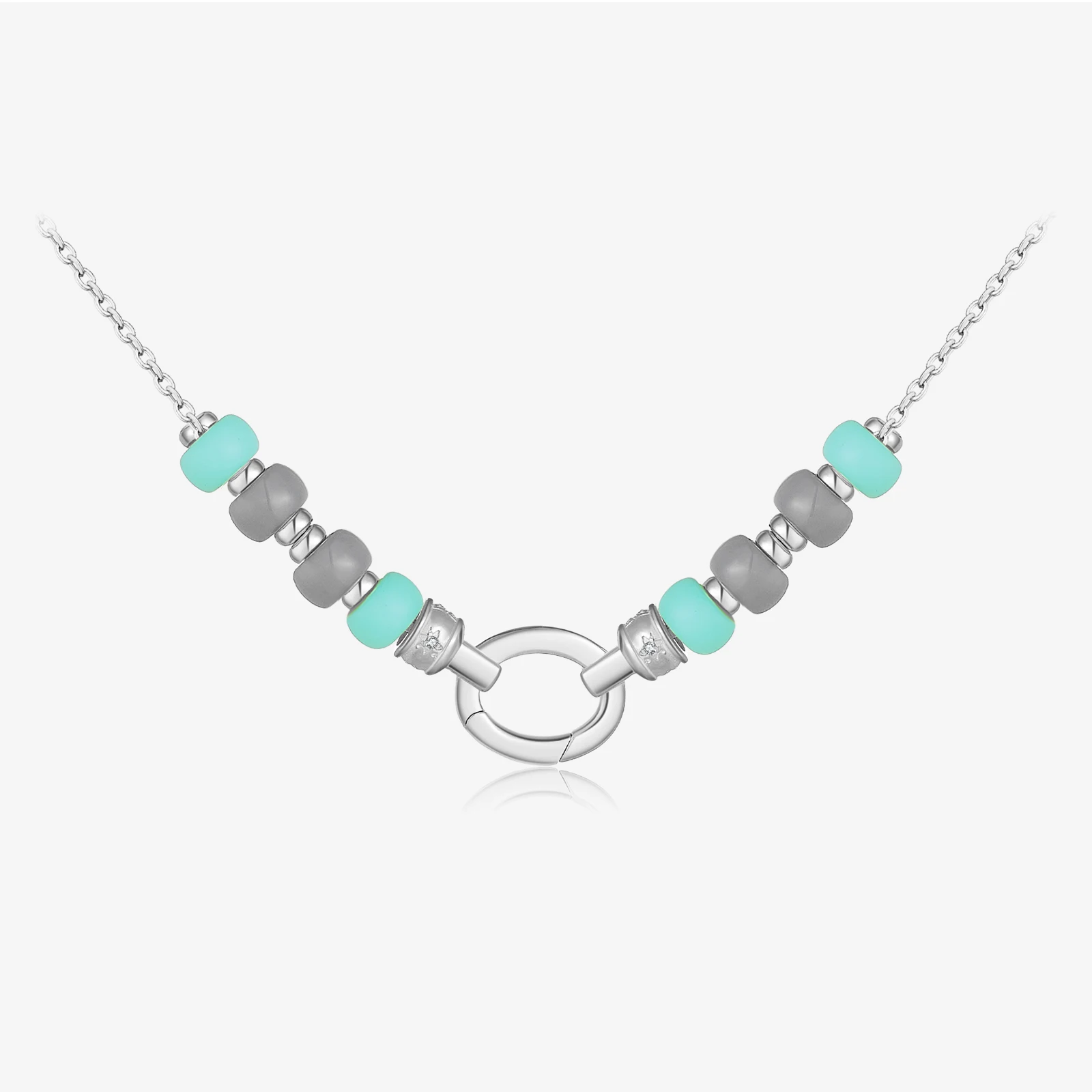 

VEWANT Women 925 Sterling Silver Turquoise Gray Zircon Bohemian Beads Circle Necklace 2025 Birthday Vintage Gift Jewelry