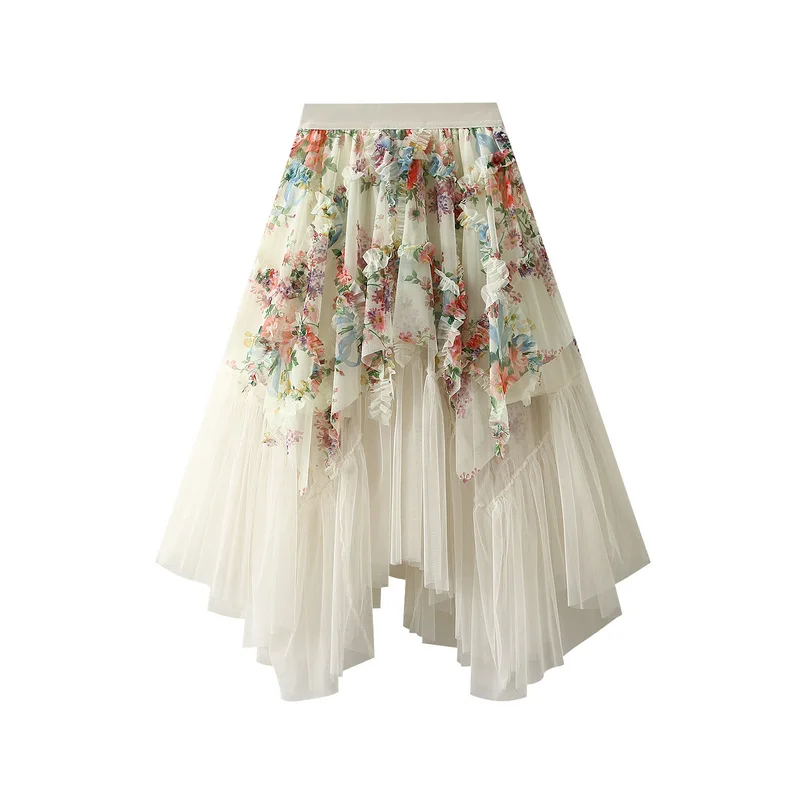 Yarn Skirt for Palace Print, Irregular Mesh Skirt, Medium Long Skirt, Sweet Temperament