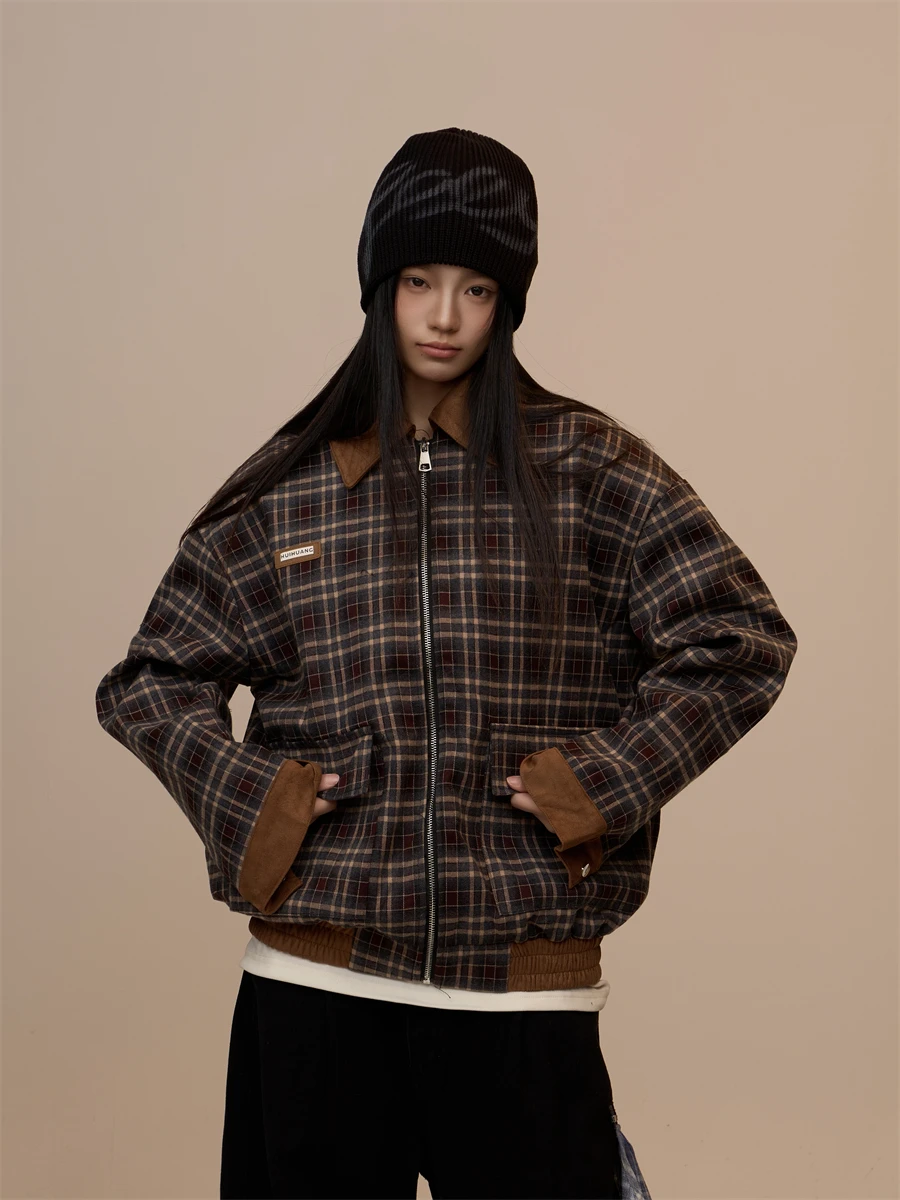 

Early Spring Vintage Color Blo Plaid Collar Jaet Women's Loose Casual Versatile Coat Top Tagkita Brand Cotton Blend Long ...