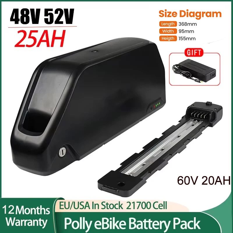

Аккумулятор для электровелосипеда Polly 48В 25Ач, для нижней трубы рамы, 52В 25Ач, 60В, с BMS 50А, оригинальный литий-ионный аккумулятор 21700, 250Вт-1500Вт