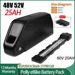 Polly 48V 25AH Ebike Battery Downtube 52V 25AH 60V Electric Battery 50A BMS Original 21700 Lithium lon Battery 250W-1500W