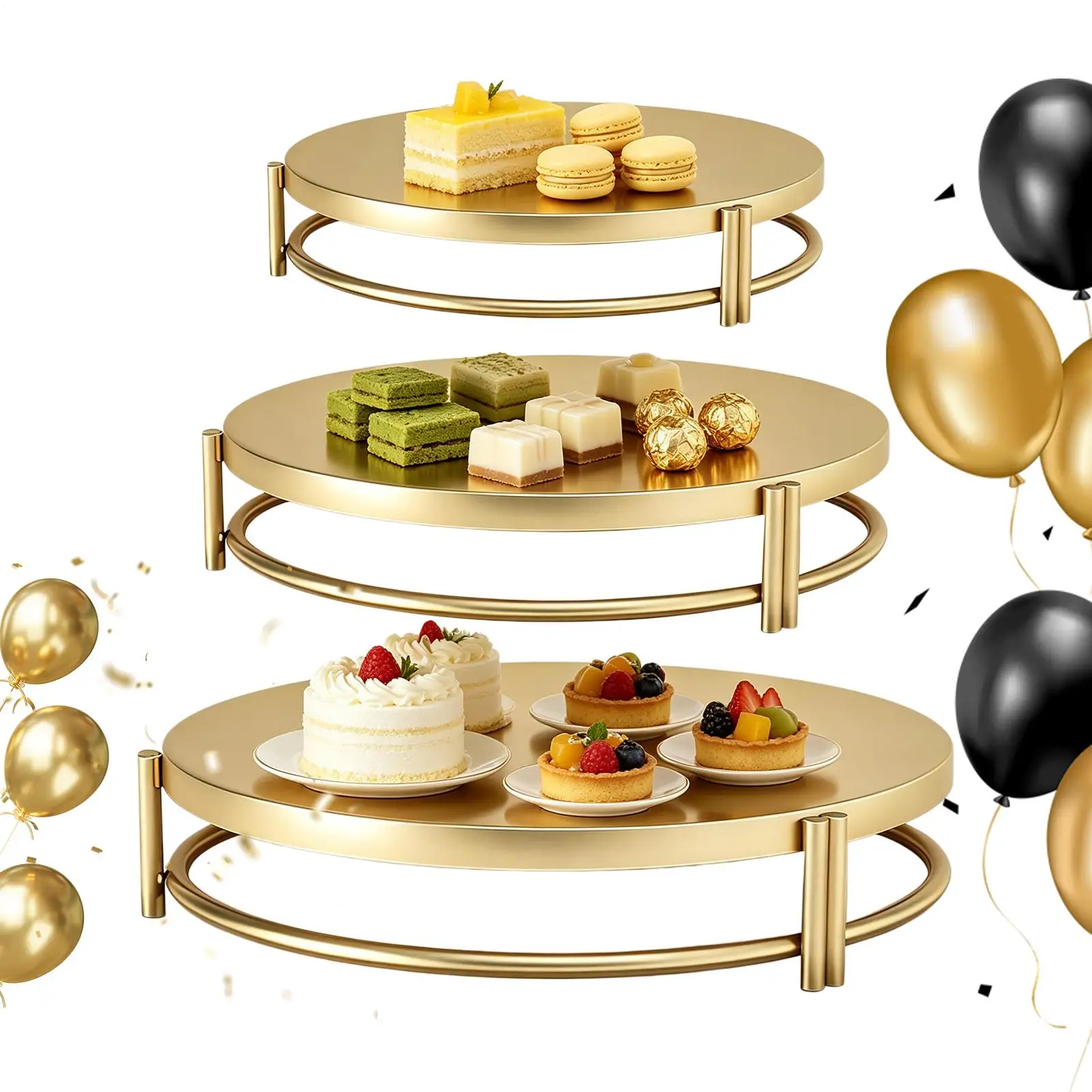 3 Piece Golden Cake Stand Metal Round Dessert Cupcake Party Tray Multifunctional Cupcake Pastry Tray For Wedding Birthday - view 2