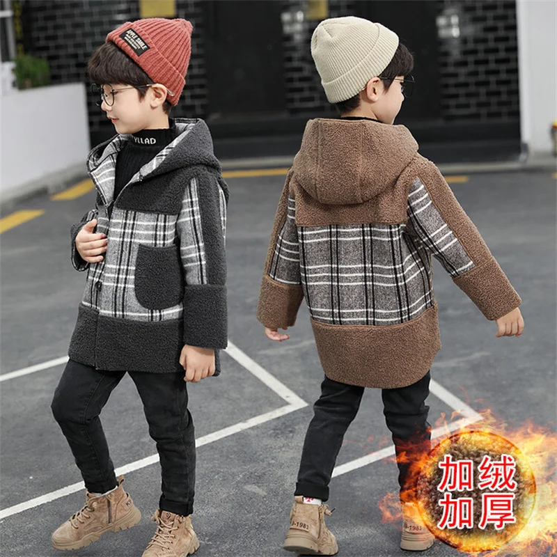 Girls Wool Coat Jacket Outerwear 2022 Hooded Thicken Plus Velvet Winter Autumn Cotton Children\'s Clothing