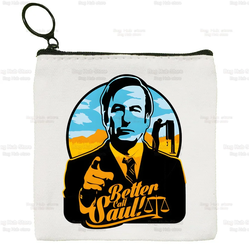 Better Call Saul Breaking Canvas Coin Purse Canvas Bag Small Square Bag Key Bag Storage Bag Card Bag Cartoon Coin Bag