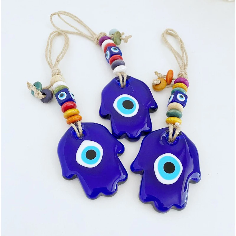 Blue Evil Eye Wall Hanging Glass Hamsa Wall Decor Greek Evil Eye Home Decor Turkish Evil Eye Fatima Hand Nazar Boncuk Gift