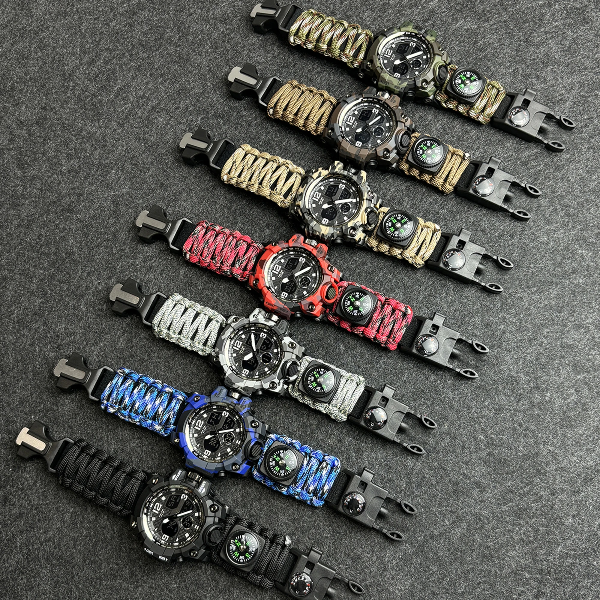 ساعة بقاء خارجية للرجال، ساعة رقمية LED خضراء عسكرية، متعددة الوظائف، مقاومة للماء، شاشة مزدوجة، ساعة عسكرية رقمية