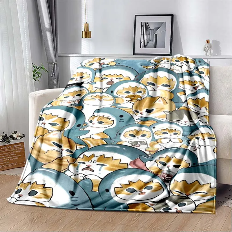 Cartoon M-Mofusand Cat Cute Flannel Throw Blanket Super Soft Warm Cozy Blanket For Sofa Bed Office Travel Napping All Season Use