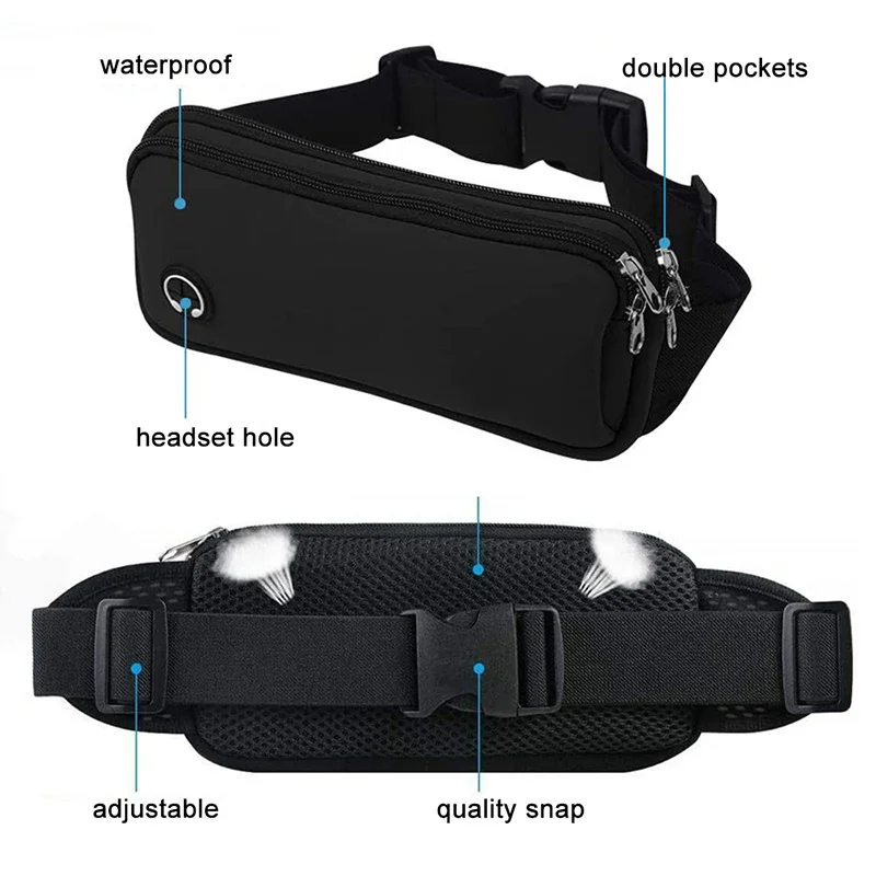 Sport Running Waist Bag Zipper Fanny Pack Adjustable For Cycle Yoga Hiking Travel Workout Walking Fishing Fitness