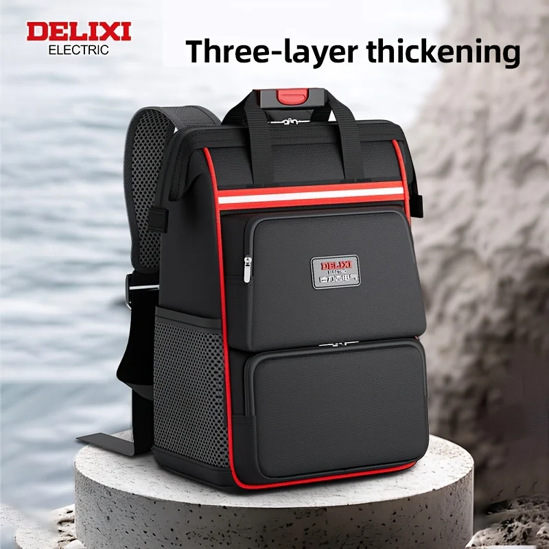 delixi-electric-ツールバックパック、幅広ショルダーストラップ付き、オックスフォード生地、ポータブル大容量ツール収納バッグ、毎日の保管に最適