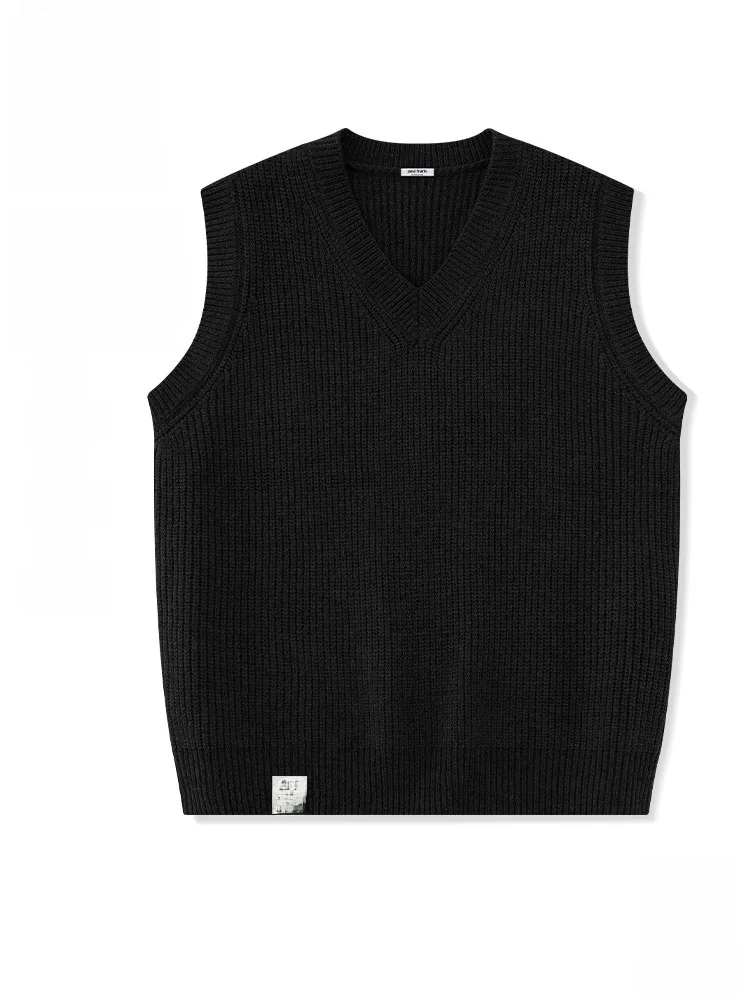 

Мужской вязаный жилет с V-образным вырезом, весенний, черный, высококачественный, крупной вязки, свободного кроя, модный, городской, повседневный стиль