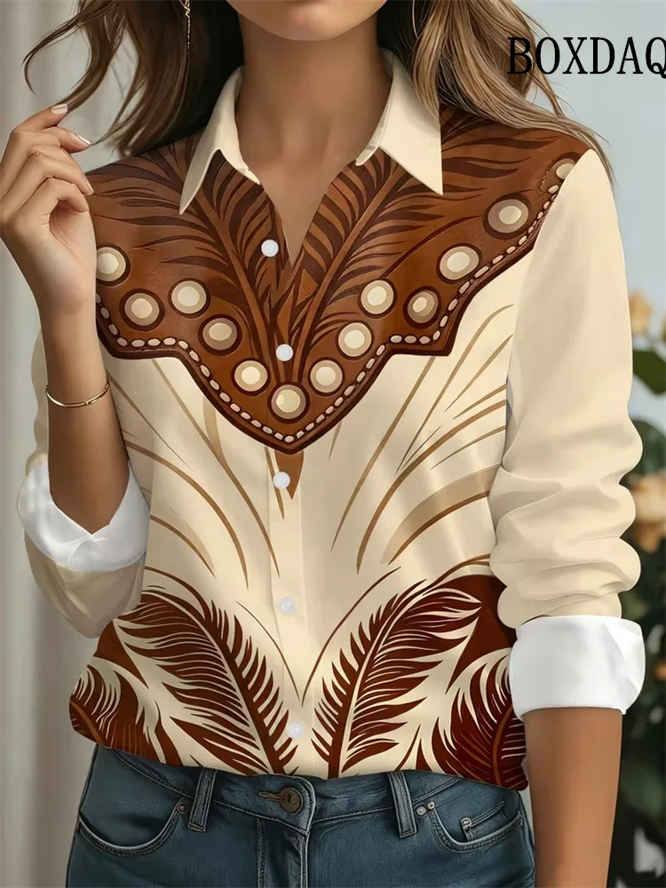 Autumn 2026 Tie Dye 3D Print Blouse Ladies Long Sleeve Gradient Button Laple Loose Shirts Tops Casual Elegant Women's Clothing