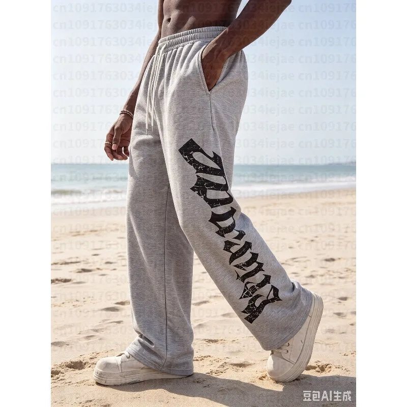 Men'S Kid Letter Graphic Drawstring Waist Sweatpants Straight Leg Long Going Out Goth, Goth Sweatpants, Men'S Graphic Sweatpants