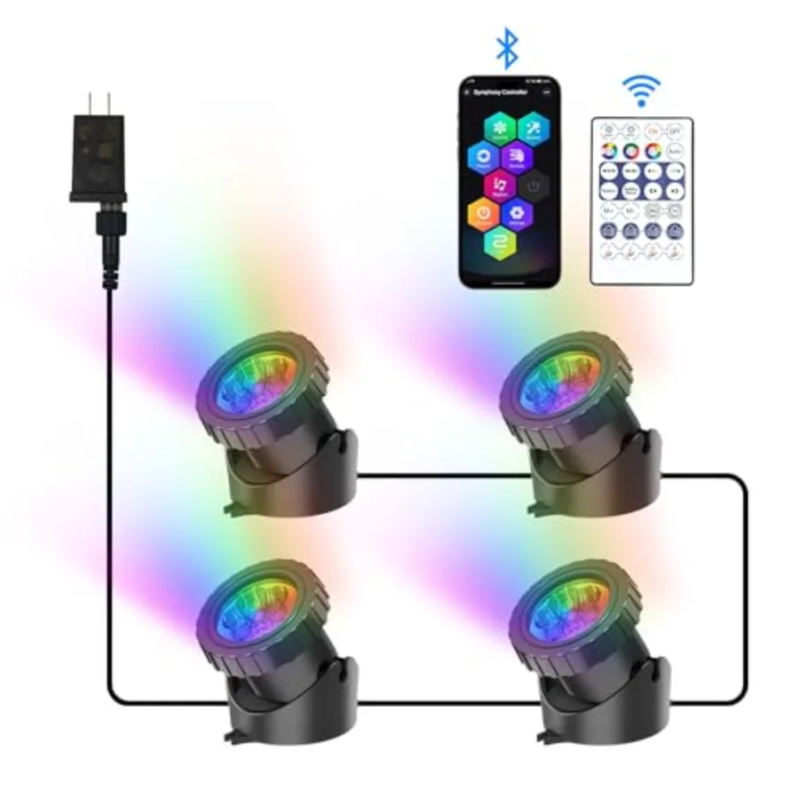 

RGB Underwater Pond Lights Super Bright LED Submersible Fountain Lighting Colored Landscape Spotlights Bluetooth APP Control IP