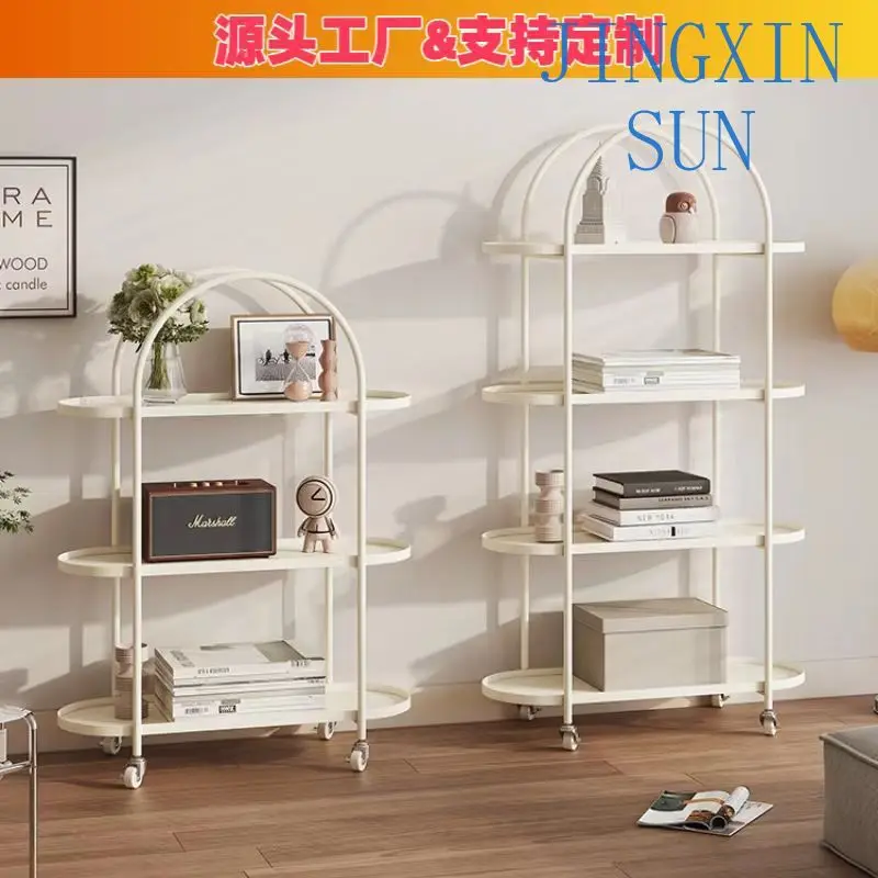 Cream style household living room floor-to-ceiling multi-layer storage shelf entrance movable ornament figure display shelf book