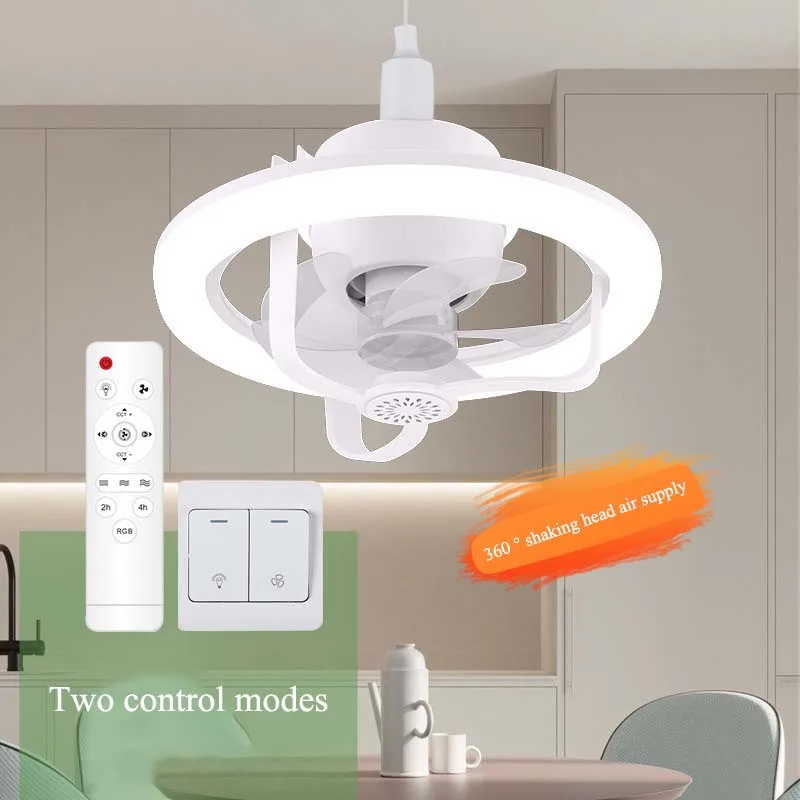 360° Shaking Head Fan Light E27 Universal Screw Head Remote Control Fan Lamp RGB 16 Color Light 360 ° Shaking Head Ceiling Fan