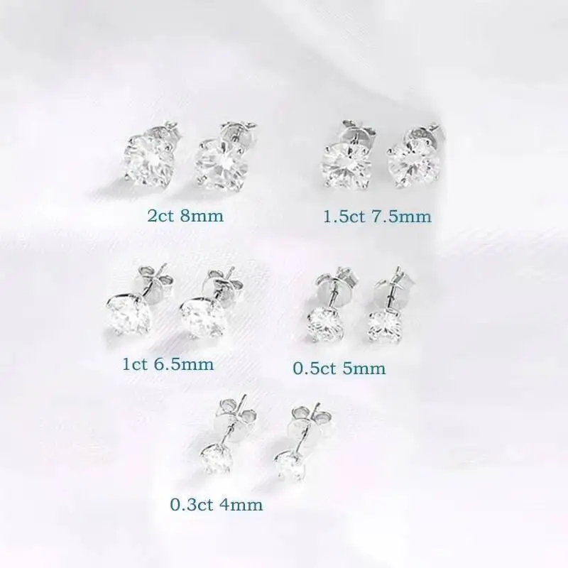 JoiasHome Pure 925 Silver Rose Gold 0.2-3CT Moissanite Stud Earrings Women Sparkling Wedding Fine Jewelry