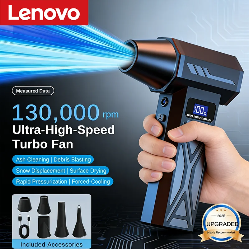 

Lenovo Portable AirBlower 130000RPM 4-Gear Adjustment Turbo Jet Blower LED Lighting Battery Display Cordless Compressed Air Dust
