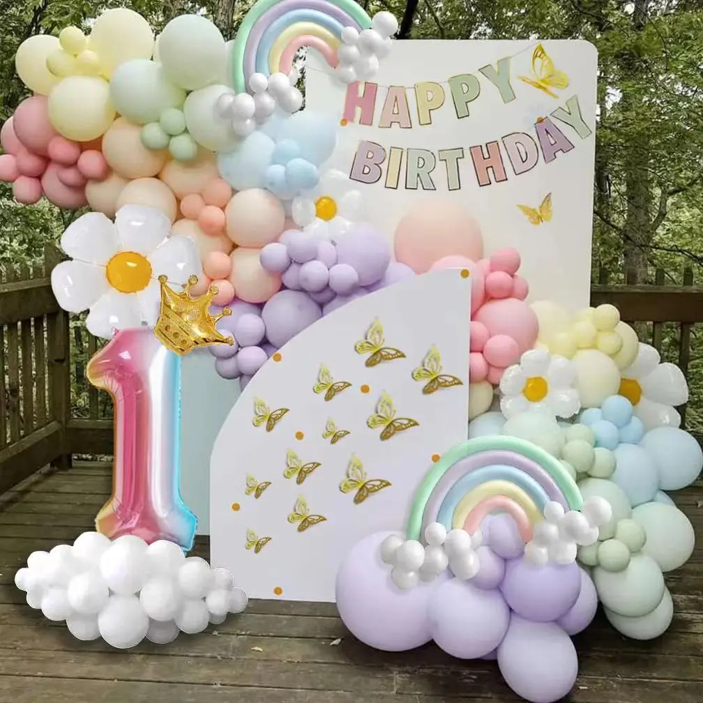 200PCSMacaron Pull flaga motylkowa stokrotka numery foliowy balon girlanda zestaw dziecięcy na urodziny i bociankowe dekoracja na przyjęcie weselne — zdjęcie 3