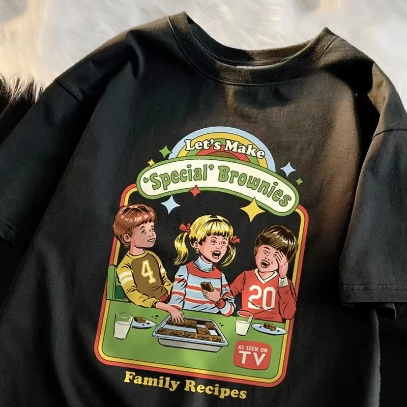 Camiseta Y2k de manga corta con cuello redondo, ropa para hombre, camisetas nuevas, Camisetas para hombre, Camisetas Let'S Make Brownies, recetas familiares