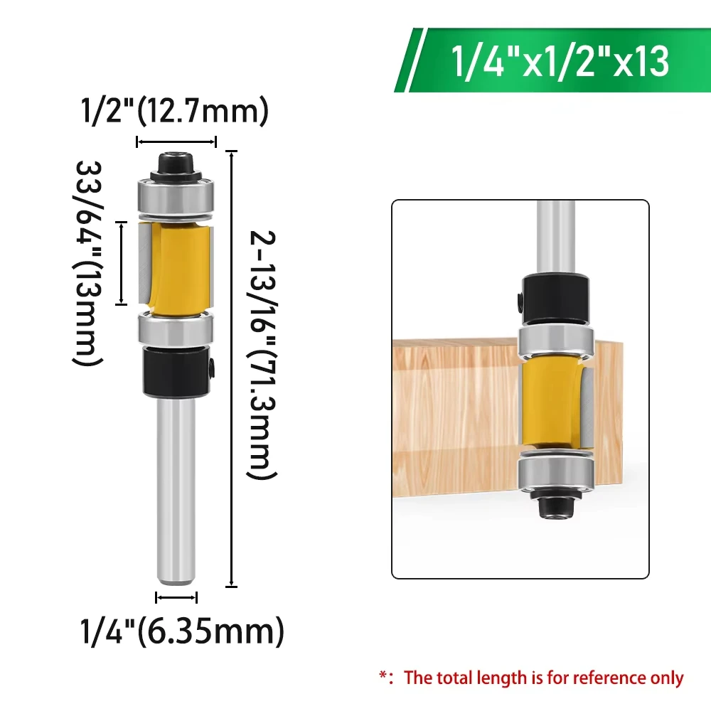 1 PC 1/4" 6.35MM 생크 밀링 커터 목공 조각 이중 베어링 스트레이트 트림 라우터 비트 트리밍 나이프 밀링 초경 플러시