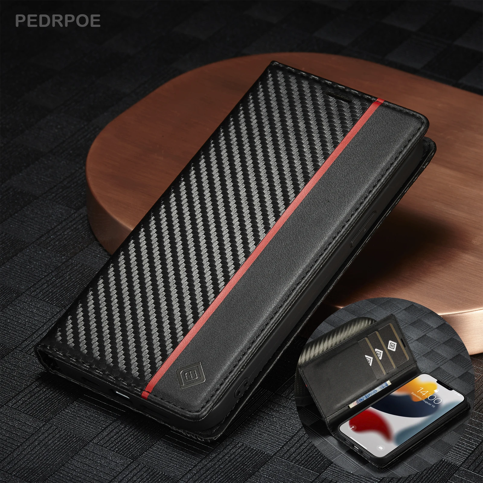 

Leather Cover For iPhone 13 Pro Max 12 Mini 11 Pro XS Max XR X 7 8 Plus SE 2020 Wallet Card Slots Carbon Fiber Flip Case Coque