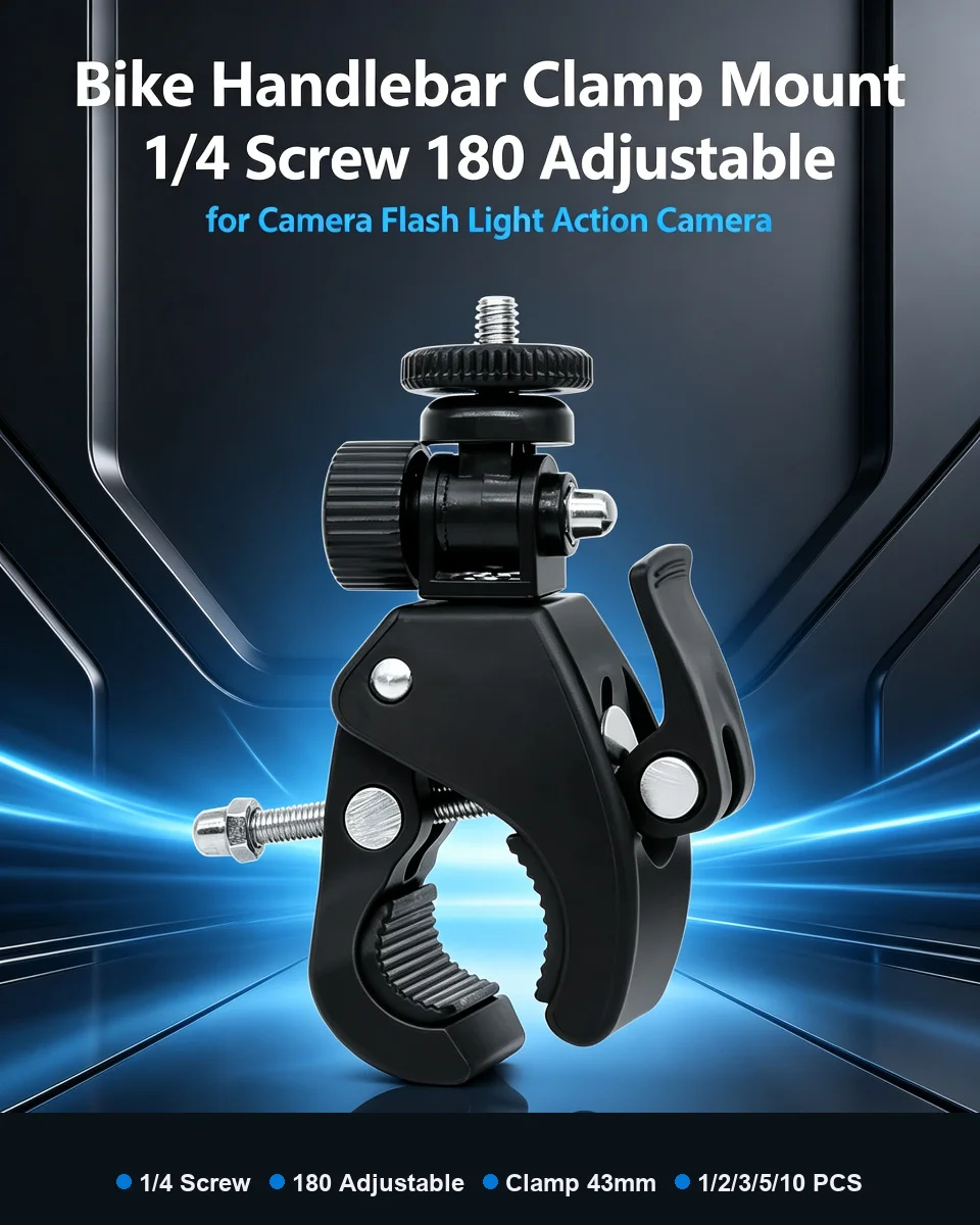 Fahrradlenker-Klemmhalterung 1/4 Schraube 180° Verstellbar Fahrradhalter für GoPro Insta360 DJI Action-Kamera LED-Licht 1/2/3/5/10 Stück – Detail 1