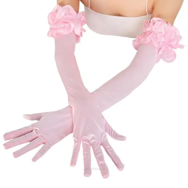 X5XA Elegant Fingerless Gloves Flower Brimmed Unique Outfits Long Gloves for Flapper Bride Wedding Dancing Accessories