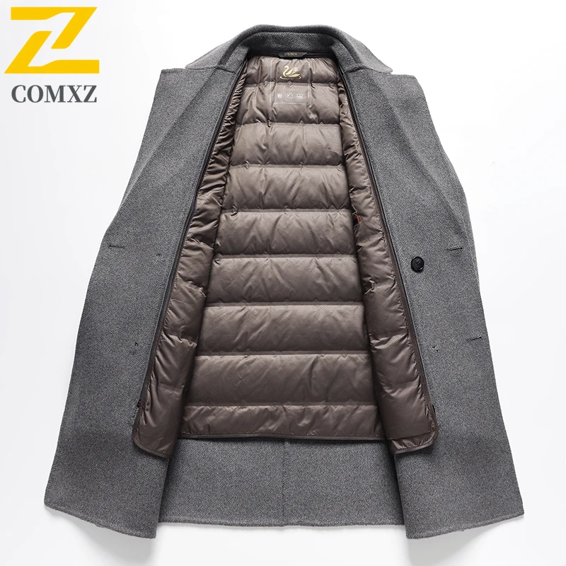 COMXZ Mens Down Jacket Notch Collar Korean Style Lightweight Puffer Coat Classic Detachable Inner Layer Warm Winter Wool Jackets