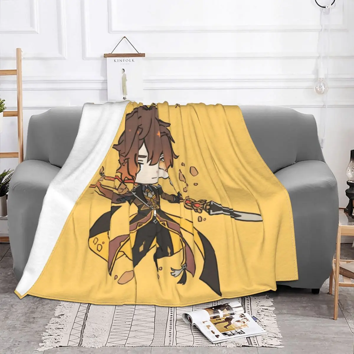 Genshin Impact Chibi Zhongli God Of Contracts Blankets Fleece Spring Autumn Portable Throw Blanket for Home Car Bedding Throws