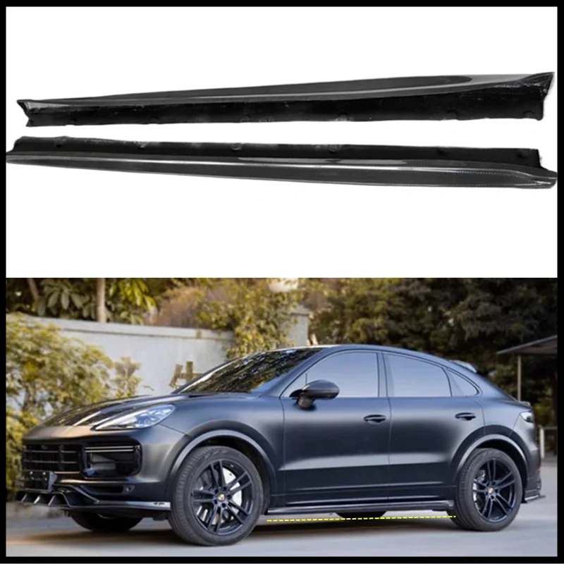 Real Carbon Fiber Body Side Skirt Kit For Porsche Cayenne Coupe Trubo 2018 2019 2020 2021 2022 2023 High Quality Lip Spoiler