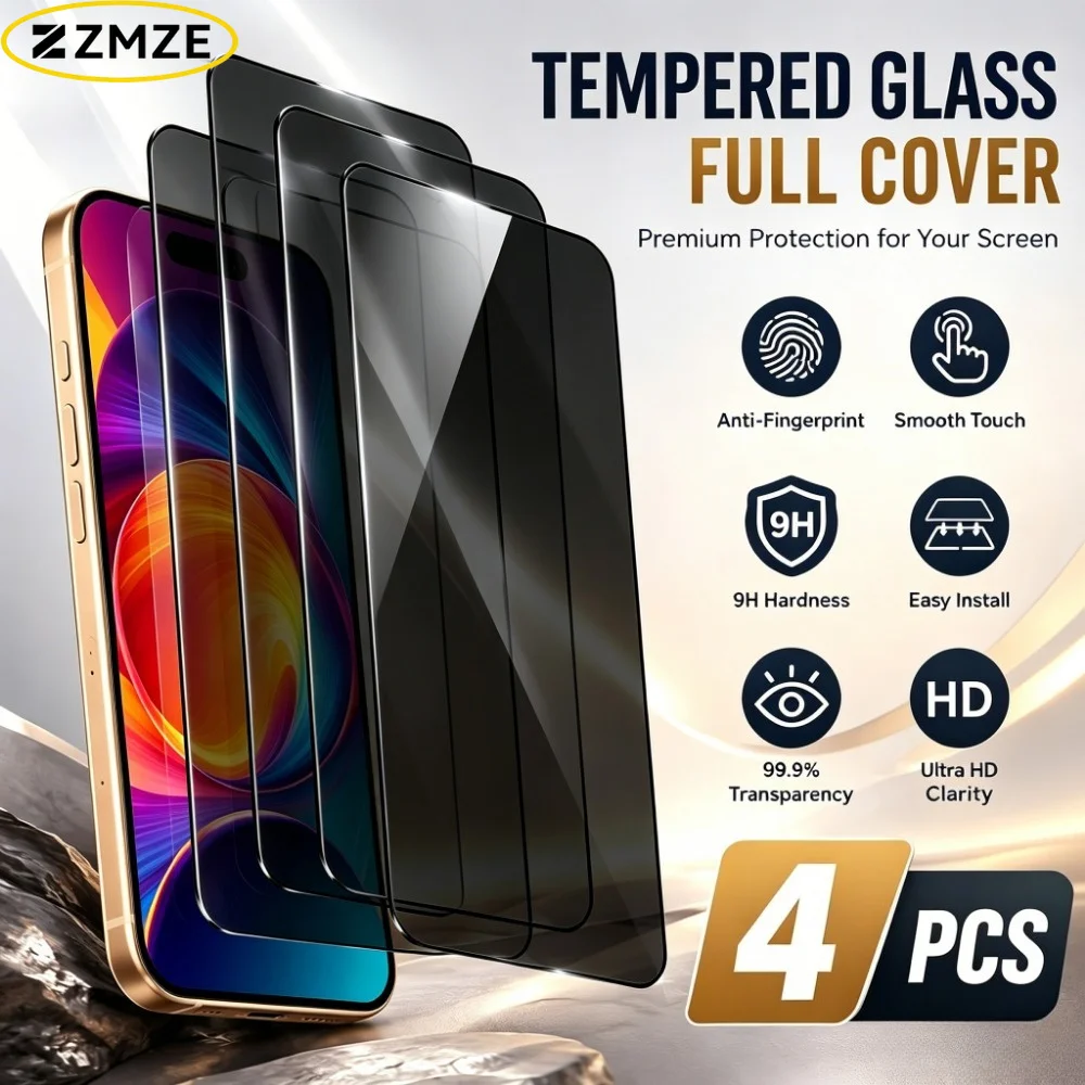 

4Pcs Anti Spy Screen Protector for iPhone 15 16 17 14 Pro Max 17e 16e Air Tempered Glass for iPhone 13 12 11 Pro 16 15 14 Plus