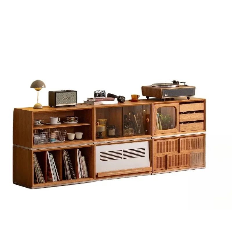 

Modular combination, side cabinet against the wall, cherry solid wood home kitchen, dining room storage, tea cabinet