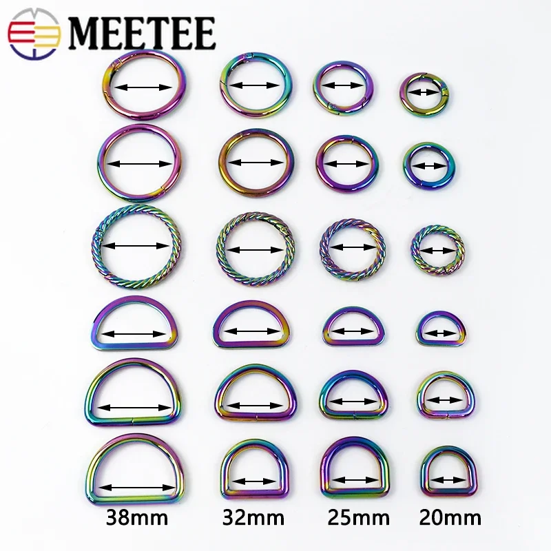 5Pcs 20/25/32/38mm Meetee Rainbow Metal O D Ring Buckles Bags Strap Adjust Loop Clasp Belt Clothes Hook DIY Hardware Accessories