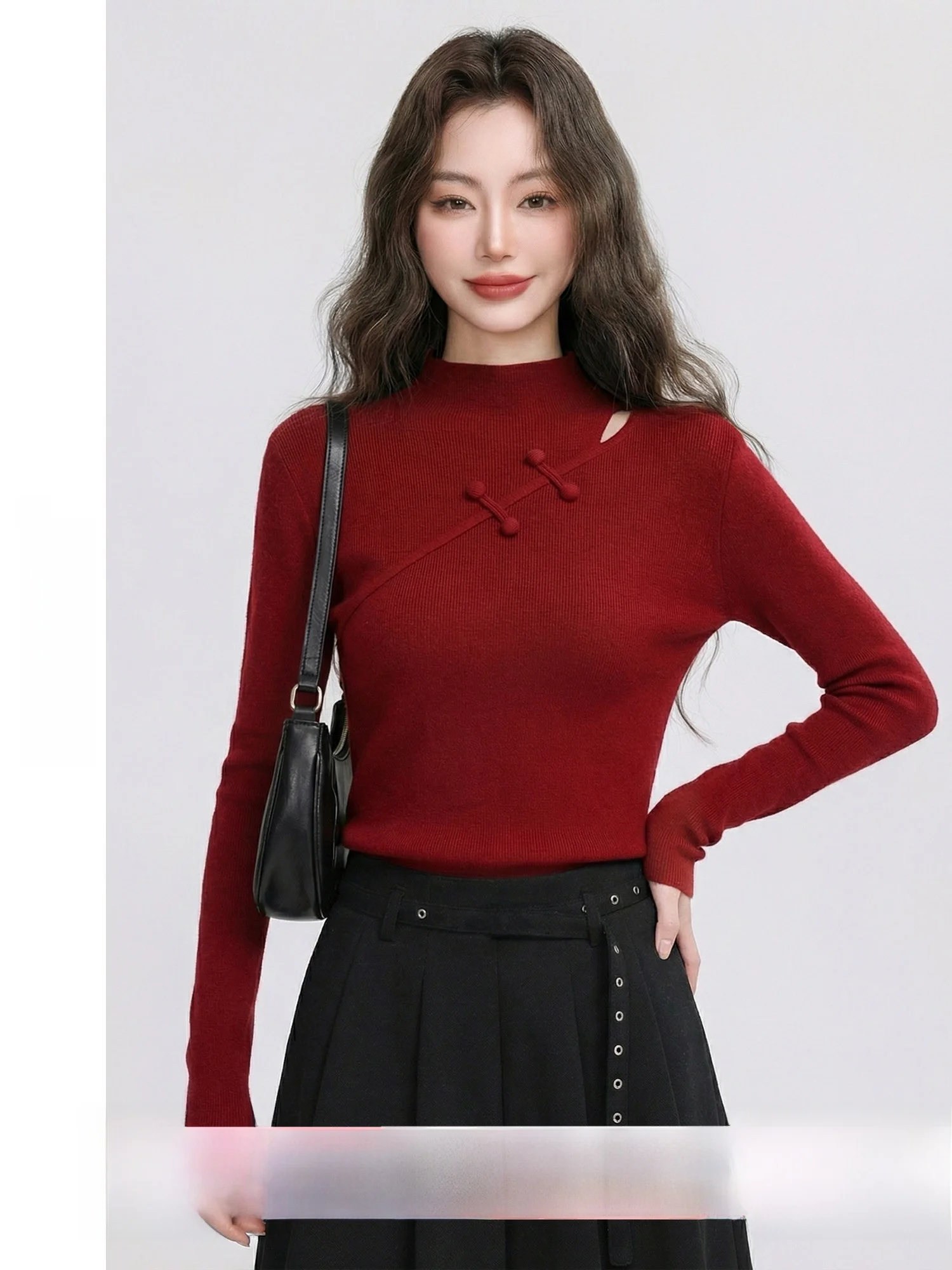 

Red New Year Knitted Sweater Women's Fashionable Chinese Style Spring New Design Sensation Slim Fit Long Sleeve Crew Neck