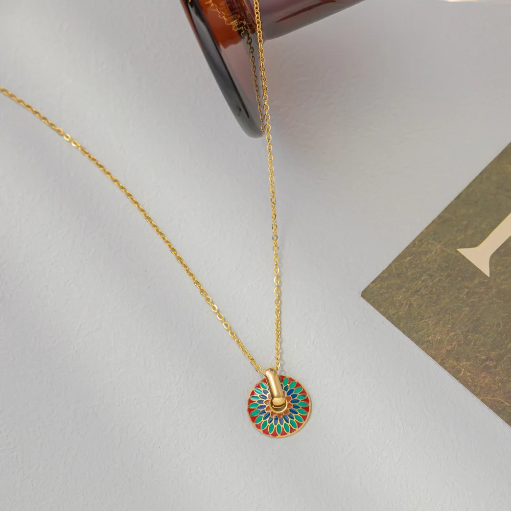 Trendy Colored Drip Design Gold Plated Stainless Steel Jewelry Set for Women And Girls - Pendant Necklace And Earrings Combo
