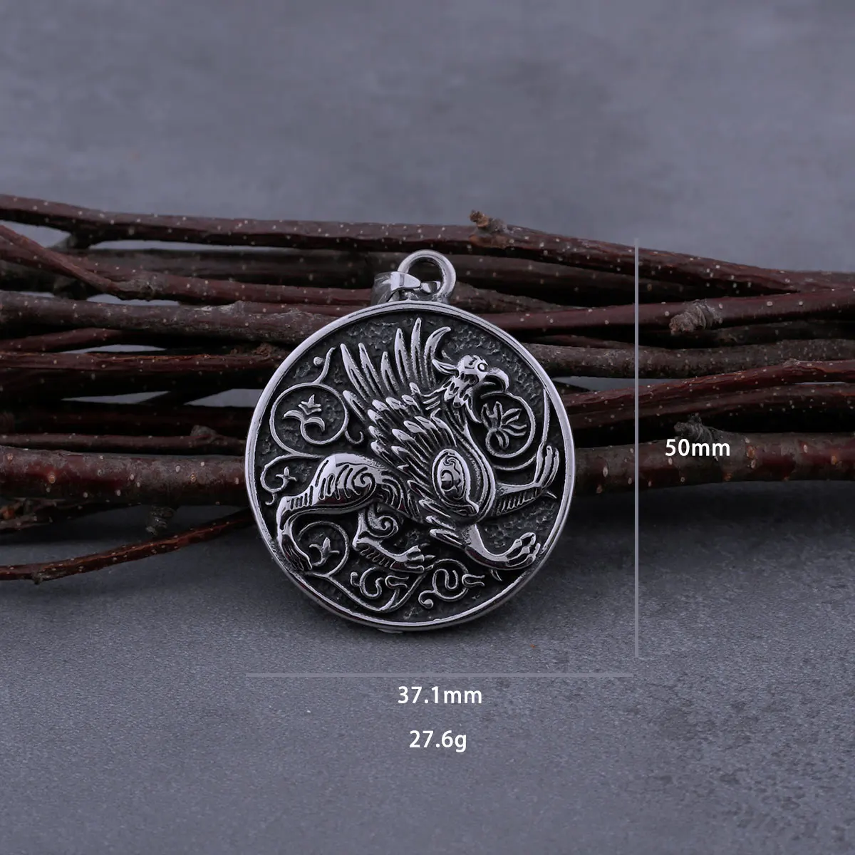 Stainless Steel Griffon Pendant Men's Totem Amulet Retro Trend Punk Necklace Jewelry Gift Wooden Box