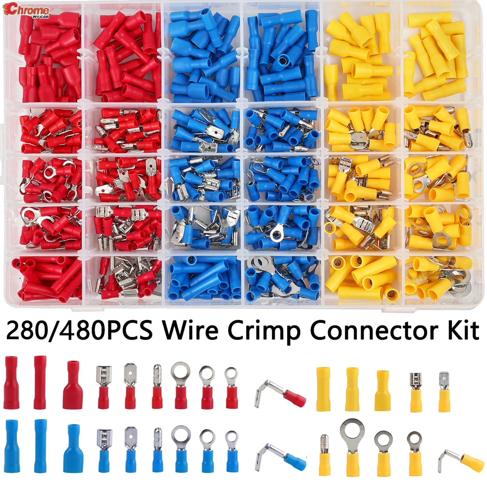 280/480Pcs Insulated Wiring Terminals Wire Connectors Assortment Electrical Crimp Terminals Kit Crimp Connectors Cable Terminal