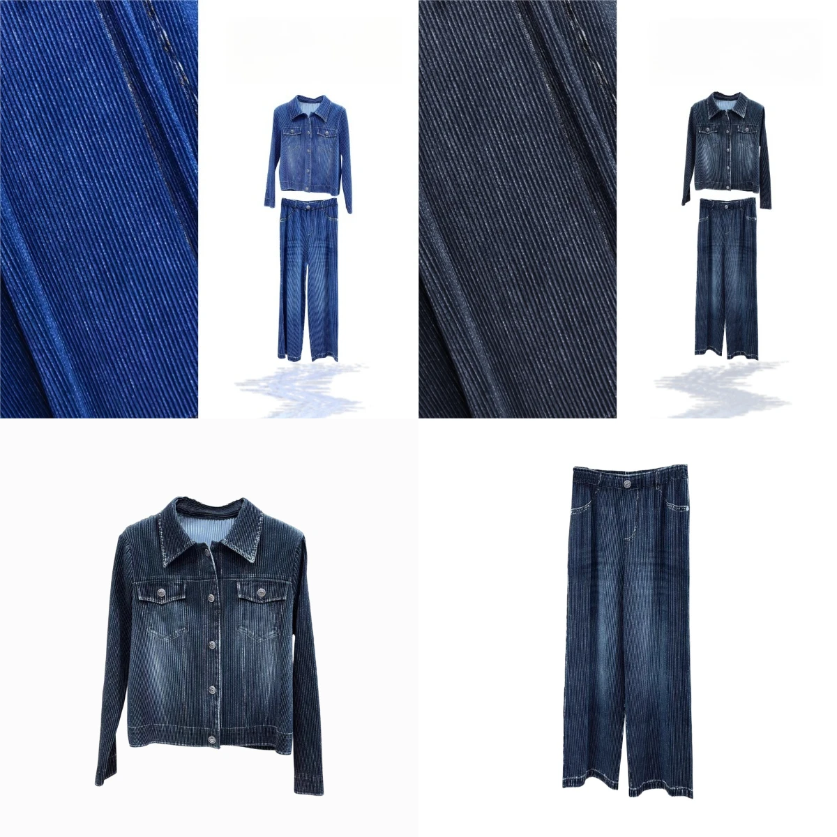 

Miyake 2025 New Fashion Denim Colour Pleated Clothes Suit Female Retro Loose New Models Burst Women's Casual Two-piece Set