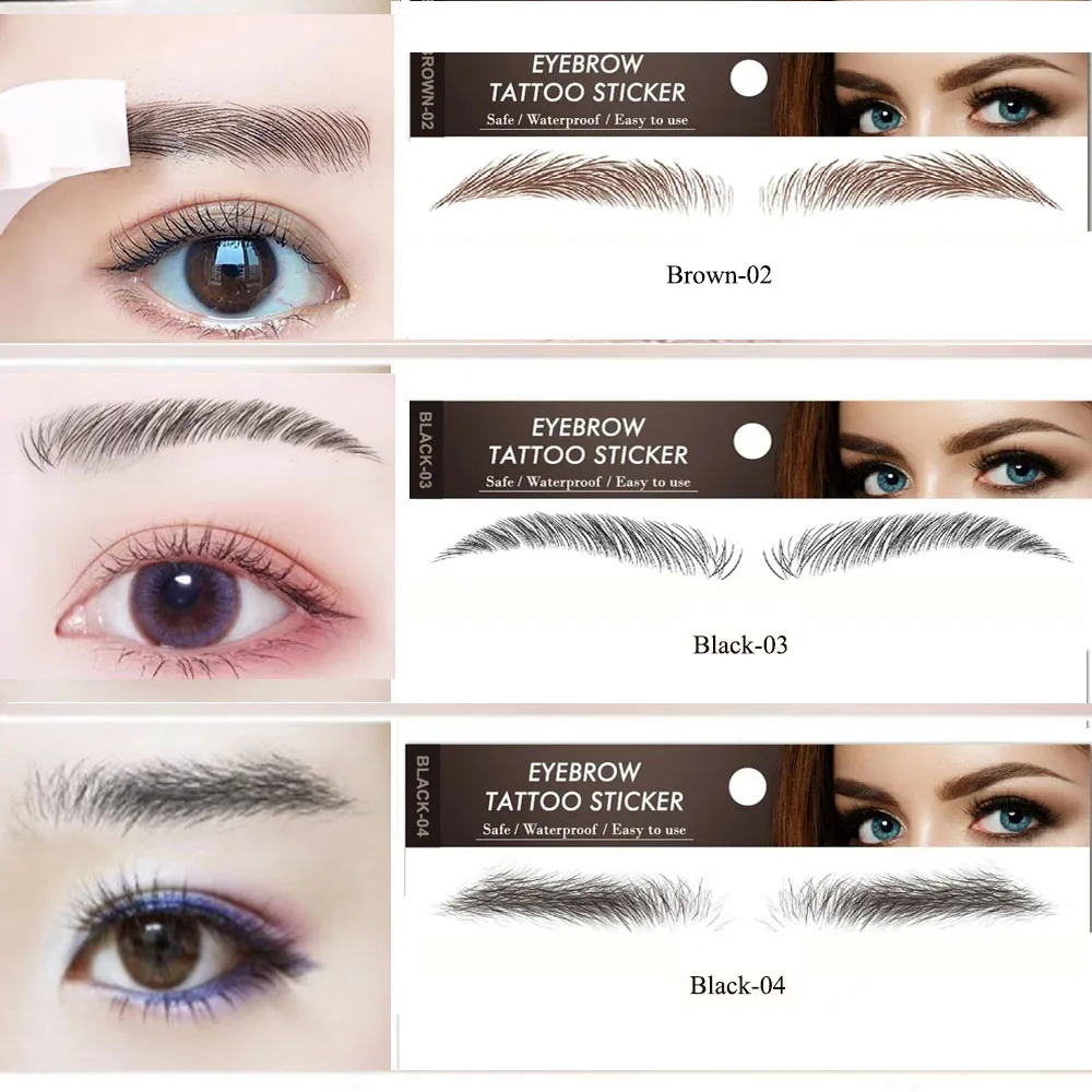 10 paires d'autocollants pour tatouage de sourcils, imperméables, longue durée, effet naturel, faux sourcils 6D, pour le modelage et le soin des sourcils