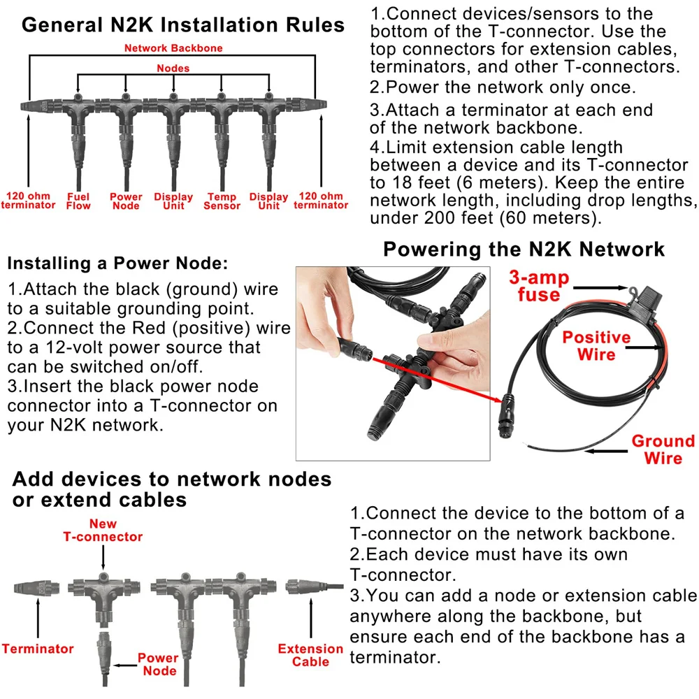 Kit de inicio de red NMEA 124, terminadores de nodo NMEA2000 para conector T, N2K-Exp-Rd-2 Lowrance GlobalMap 5200C 7200C, 2000-69