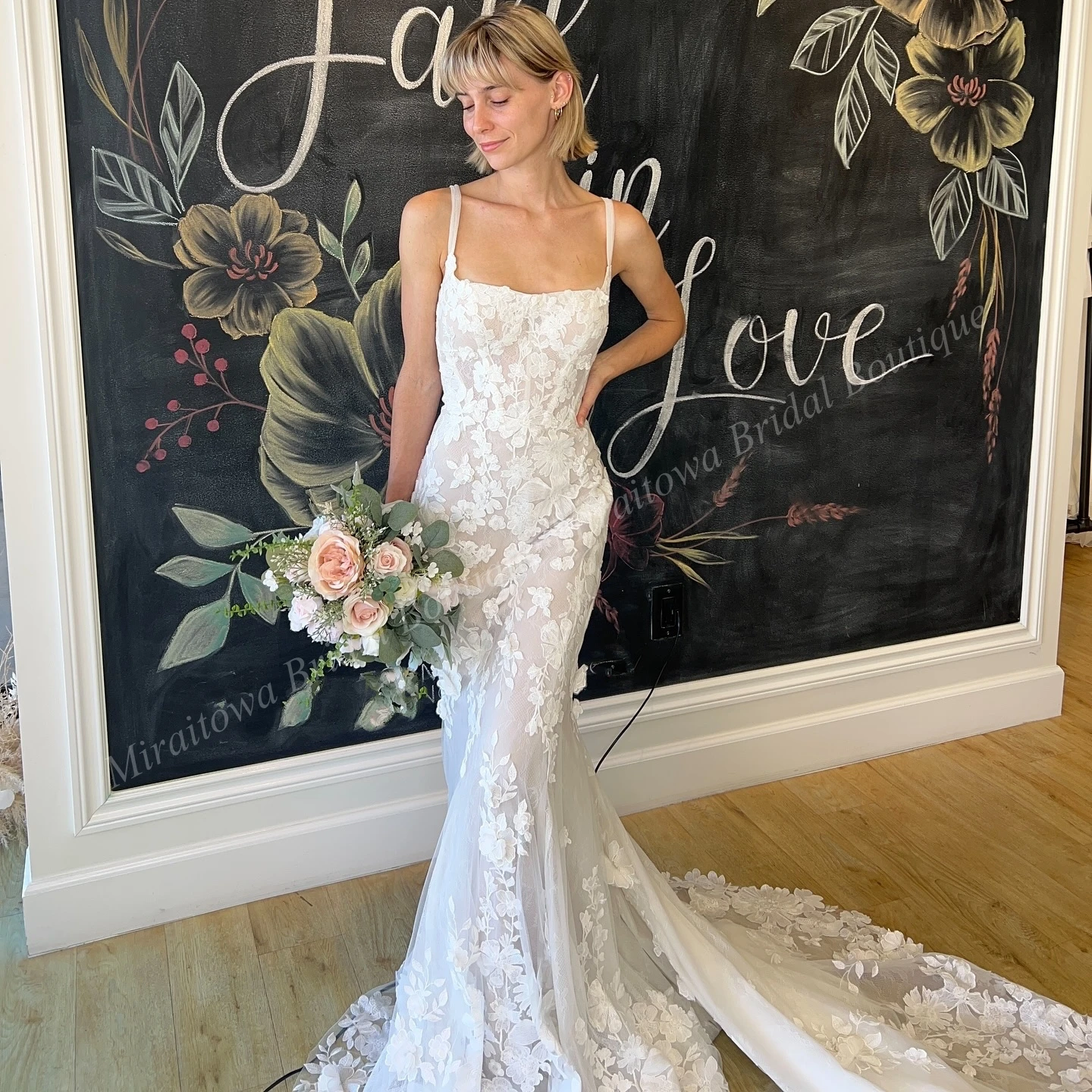 بوهو الدانتيل فستان حفل الزفاف ثلاثية الأبعاد الأزهار العاج حورية البحر البوهيمي حديقة في الهواء الطلق القلعة الأمومة ثوب الزفاف صور مخصص الشاطئ