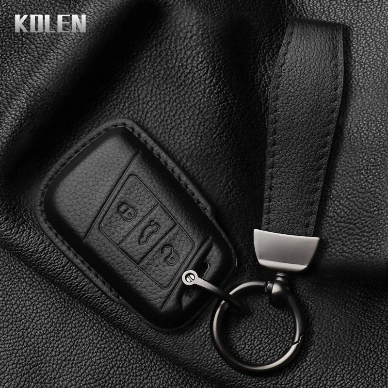 Leather Car Key Case Cover Shell Fob For VW Volkseagen Passat B8 Magotan For Skoda Superb A7 Kodiaq Seat Protected Keychain Bag