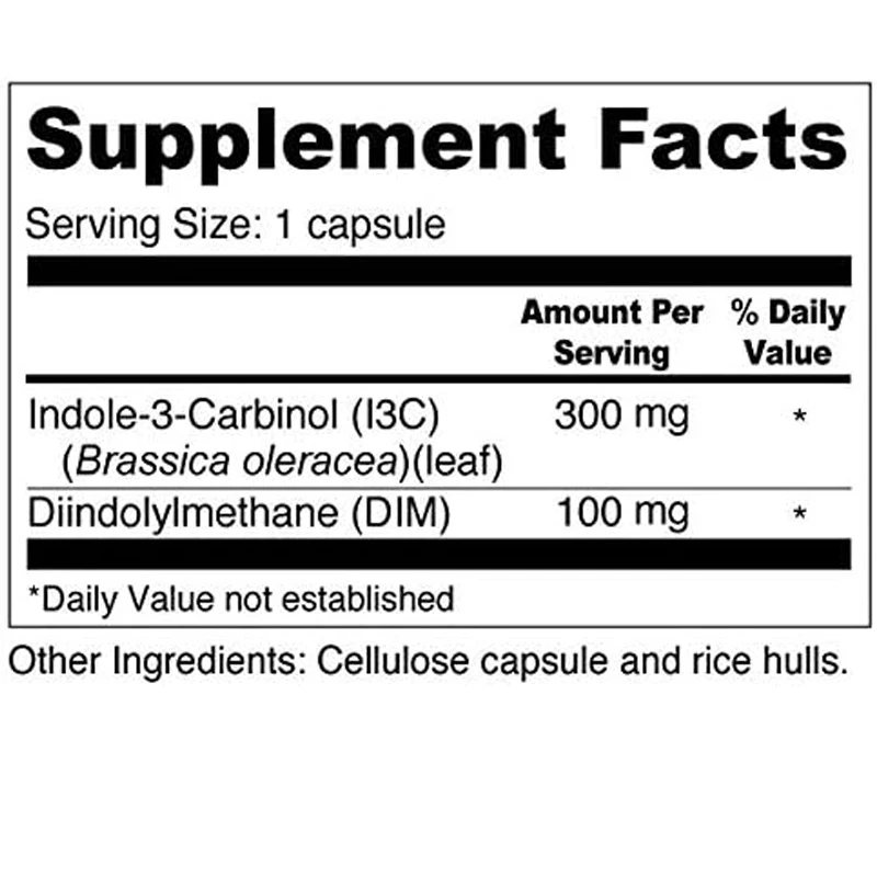 300 mg I3C + 100 mg DIM saludable para el metabolismo de los estrógenos, desintoxicación (60 cápsulas), Vegano, sin cola