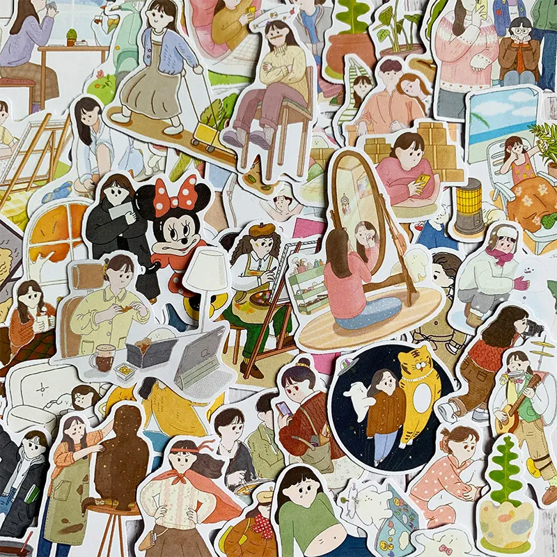 INS Style Girl Daily Life Illustration Decorative Stickers DIY for Album Laptop Phone Case Journal Scrapbook