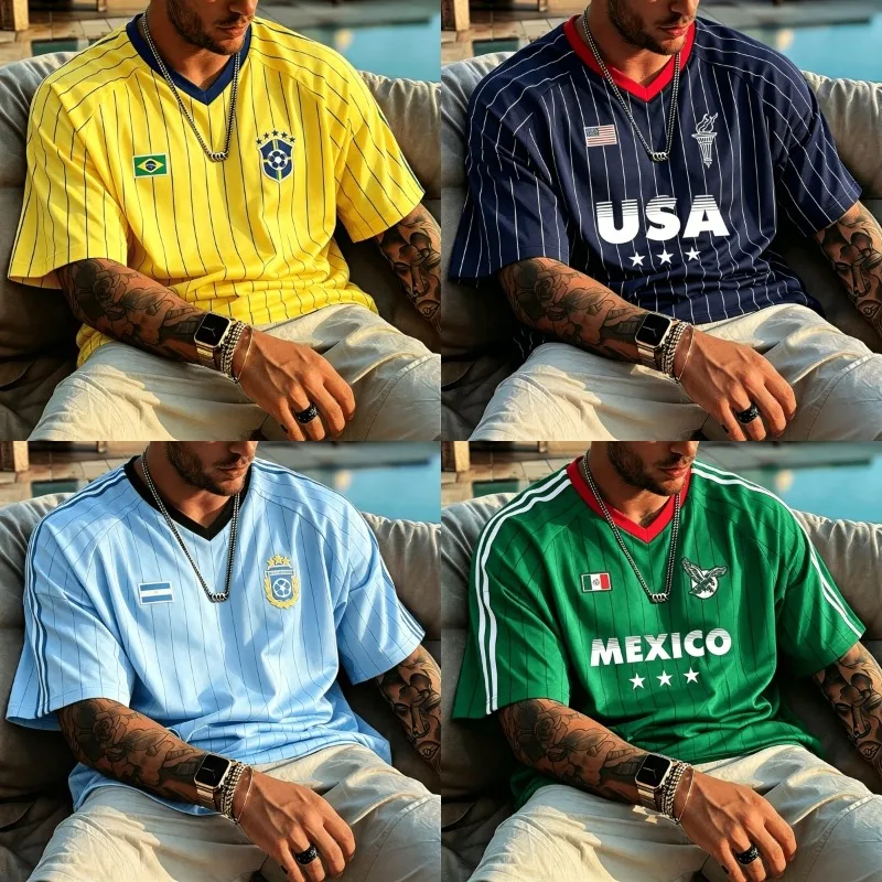 Brazil Argentina USA Mexico National Football Jersey Patriotic Country Flag Kid Soccer T-Shirt Fan Sport Uniform Streetwear Tops view 6