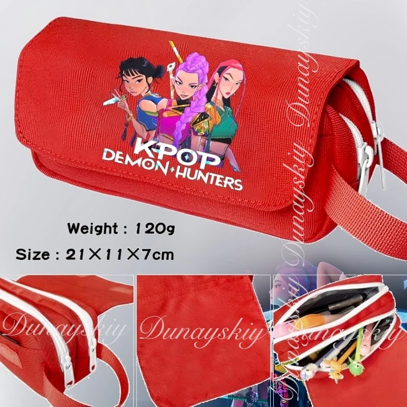 

KPop Demon Hunters Movie Printed Large Capacity Double-layer Cosplay With DIY Sticker Handbag Pencil Case Cosplay Costume Single