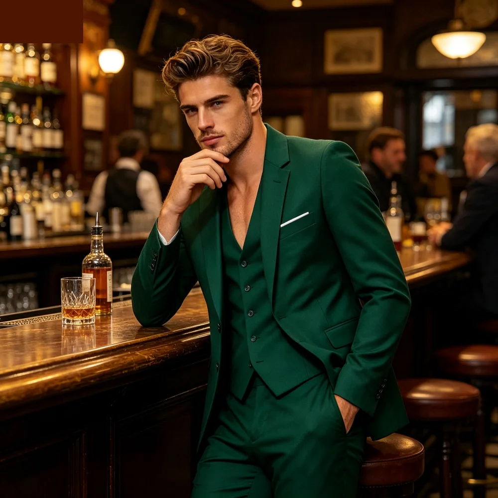 

Мужской костюм-тройка Slim Fit: двубортный пиджак, жилет и брюки для свадьбы, торжественных мероприятий и деловых встреч